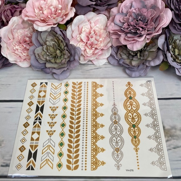 4 Sheets Boho Festival Temporary Metallic Flash Tattoos - Picture 15 of 16